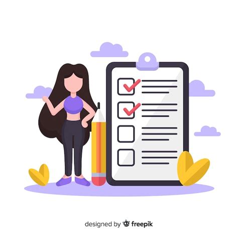 vector flat woman checking giant check list background