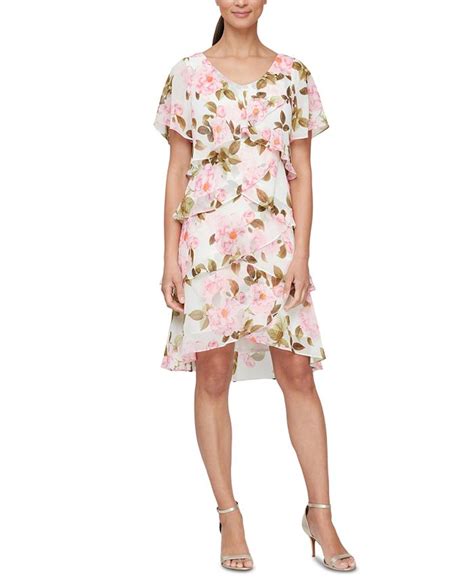 Sl Fashions Floral Print Tiered Chiffon Dress Macys