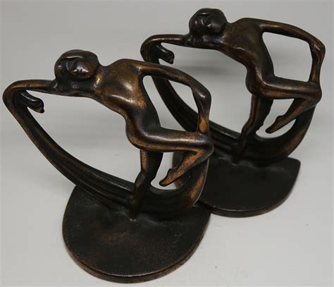 Rare Vintage Nude Scarf Dancer Lady Bookends Dancing Art Deco Metal