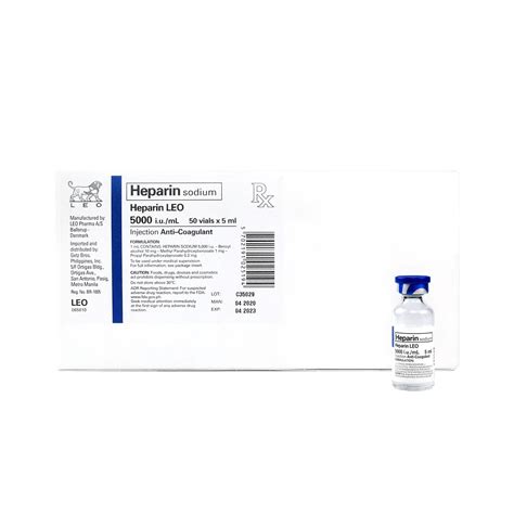 HEPARIN LEO Heparin Sodium 5000IU ML Solution For IV SC Injection 5mL