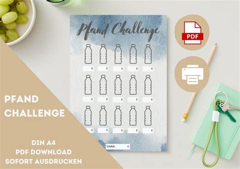 Budget Pfand Spar Challenge Din A Planer Water Etsy