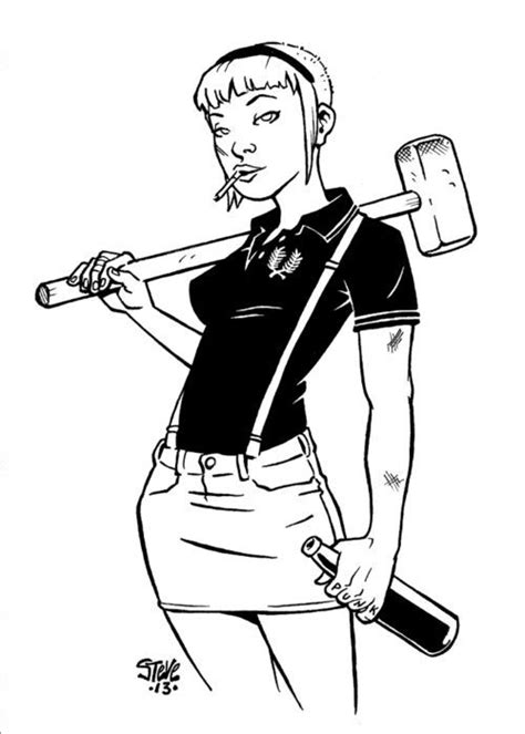 A Drawing Of A Woman Holding A Baseball Bat And An Ice Cream Scoop In