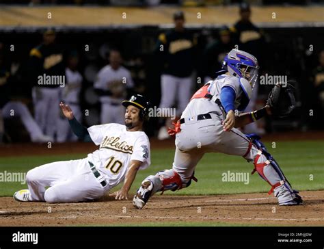 Oakland Athletics Marcus Semien 10 Scores Past Texas Rangers Catcher