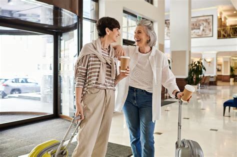 A Tender Senior Lesbian Couple Standing Stock Photo Image Of Relationship Sharing
