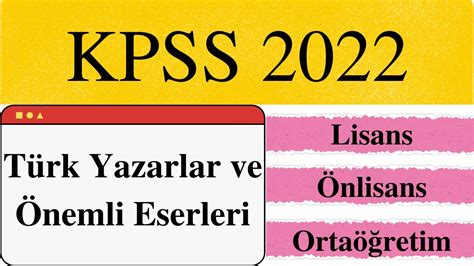 KPSS 2022 Genel Kültür Yazar Eser YouTube