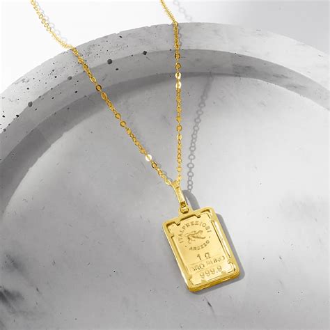 Italian 24kt Yellow Gold One Gram Ingot Pendant Necklace With 14kt