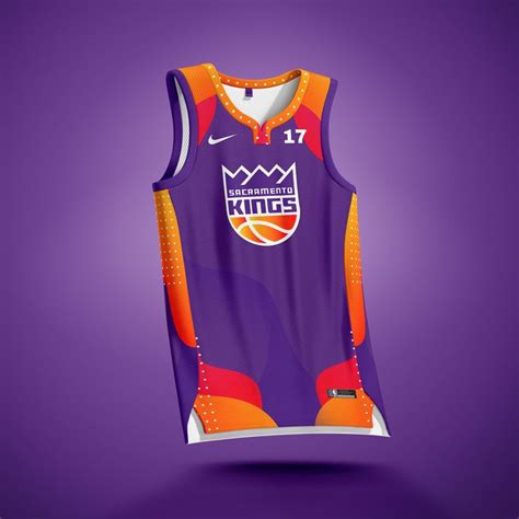 a purple basketball jersey with an orange and red design on the front ...