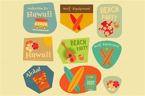 Hawaii stickers collection ~ Illustrations on Creative Market