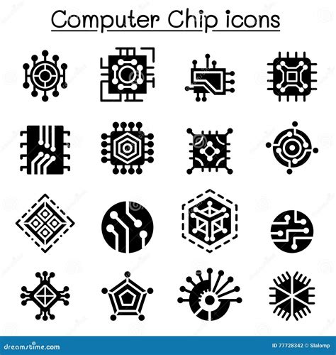 Computer Chips And Electronic Circuit Icons Stock Vector Illustration