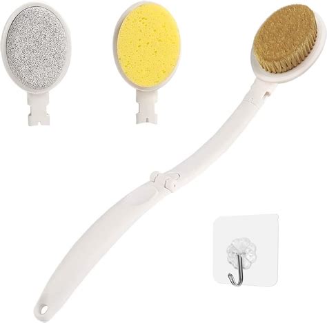 Lfj 19“ Stiff Bath Body Brush Set With Long Handle 3 In 1 Foldable Shower Brush Back Scrubber