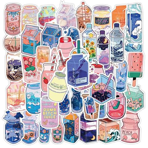 Kawaii Drinks Pcs Stickers Pack Laptop Decal Etsy