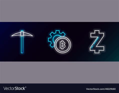 Set Line Cryptocurrency Coin Zcash Zec Pickaxe Vector Image