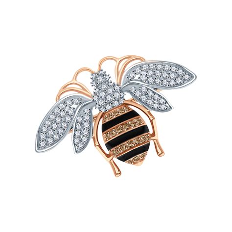 Золотая брошь с бриллиантами коньячными, эмалью и бриллиантами ...