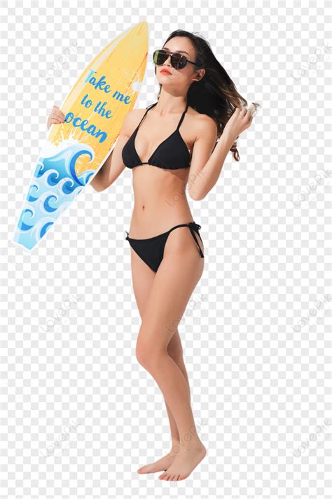 Hermosa Mujer En Bikini Negro Sosteniendo Una Tabla De Surf Png