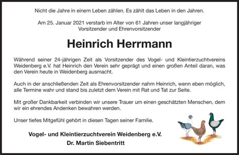 Traueranzeigen Von Heinrich Herrmann Nordbayerischer Kurier