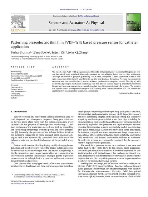 PDF Patterning Piezoelectric Thin Film PVDFTrFE Based Pressure