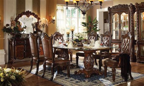 Acme Vendome 7pc Double Pedestal Dining Room Set With Glass Table Top In Cherr Elegant Dining