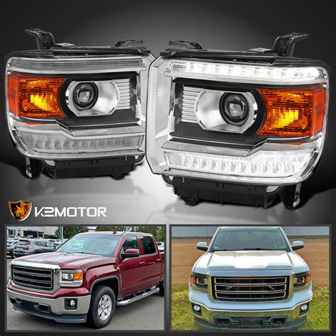 Black For 2014 2018 Gmc Sierra 1500 2500hd Projector Headlights Lamps Led Strip Ebay