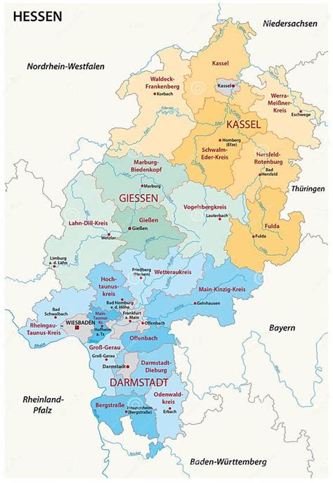 Mappa Amministrativa E Politica Del Hesse Nella Lingua Tedesca