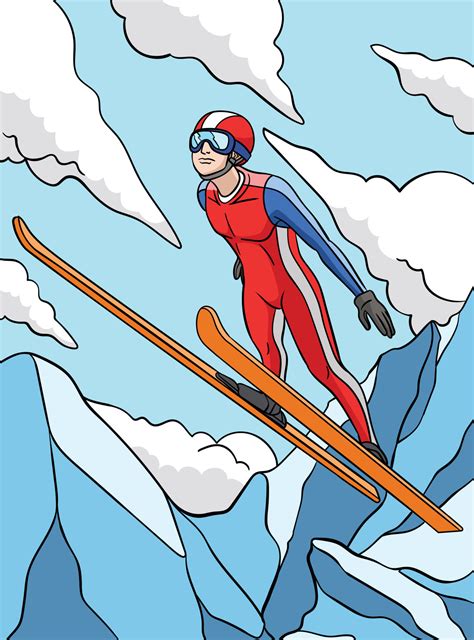 Ski Jumping Colored Cartoon Illustration Vector Art At Vecteezy