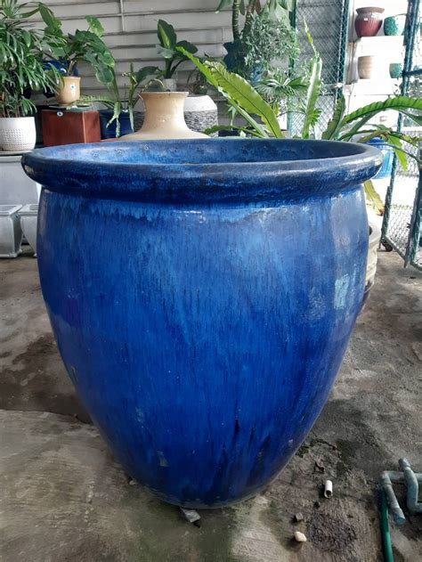 Blue ceramic planter - The Fountains House