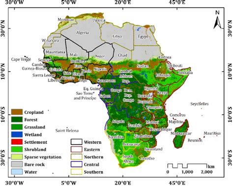 Spatial distribution of the land cover types in Africa. | Download ...