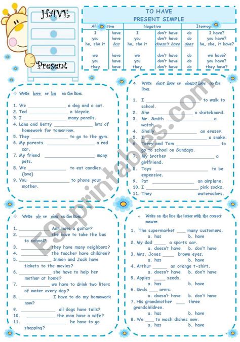 To Have Present Simple Affirmative Negative Interrogative Esl