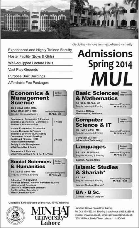 Minhaj University Lahore Spring Admission 2014 | Educational news ...