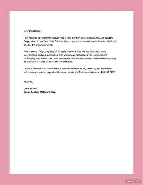 Professional Reference Letter Format