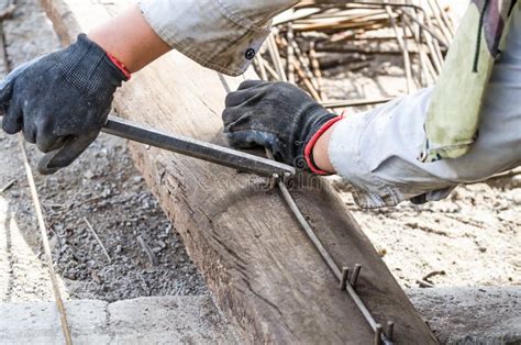 Worker Bending Steel For Construction Job Stock Image Image Of