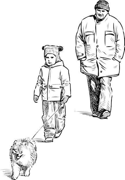 Premium Vector Grandfather And Grandson Go For A Walk