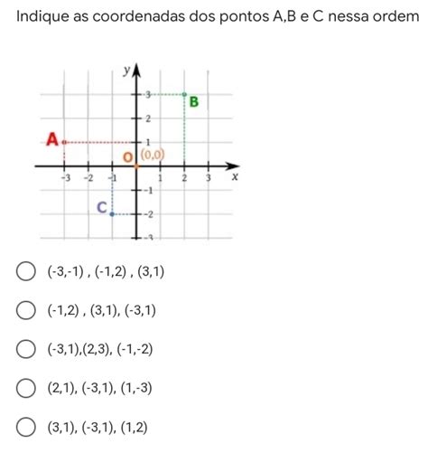 Solved Indique As Coordenadas Dos Pontos A B E C Nessa Ordem Algebra