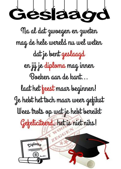 A Graduation Card With The Words Gestaad Written In Black And Red On It