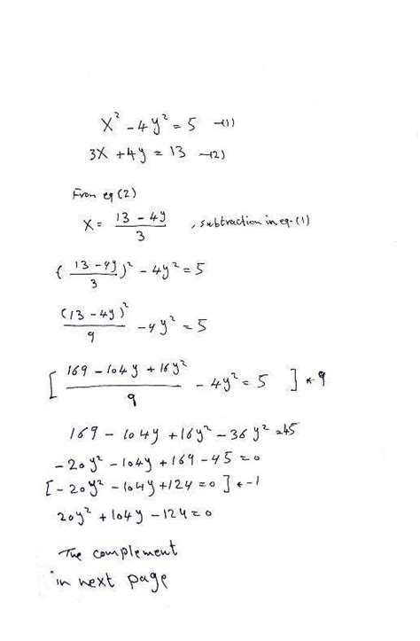 Solve Algebraically The Simultaneous Equations X² 4y² 5 3x 4y 13