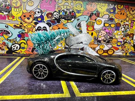 Scale Custom Made Hot Wheels Ornament Black Bugatti Chiron With Mini Tree Etsy