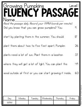 Differentiated Reading Passages Fluency Comprehension October