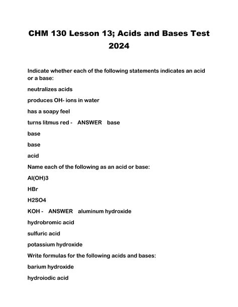 SOLUTION Chm 130 Lesson 13 Acids And Bases Test 2024 Studypool