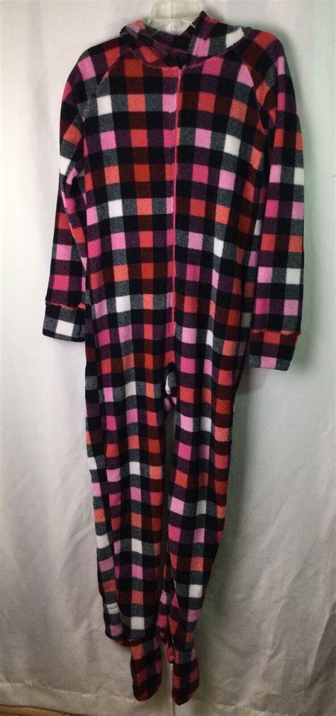 Jenni Intimates Plaid One Piece Hooded Footie Soft Fl… Gem