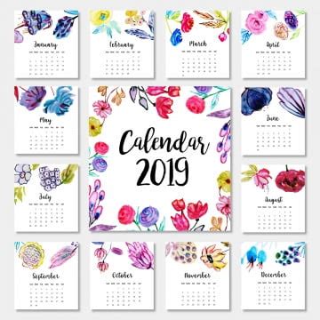 Annual Calendar Vector Hd PNG Images 2019 Watercolor Floral Annual