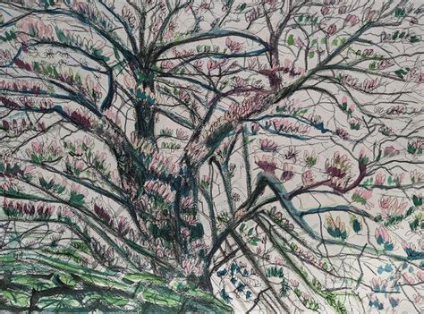 Magnolia Tree v2, Putney, March 23 Painting by Gavin Waldron | Saatchi Art