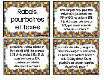 cartes à tâche rabais pourboires et taxes by Mme Soffy TpT