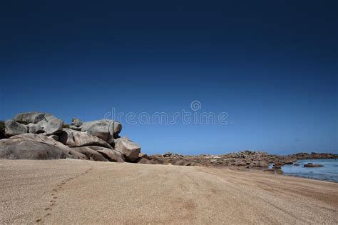 Beach And Stones At The Pink Granite Coast In Brittany France Stock