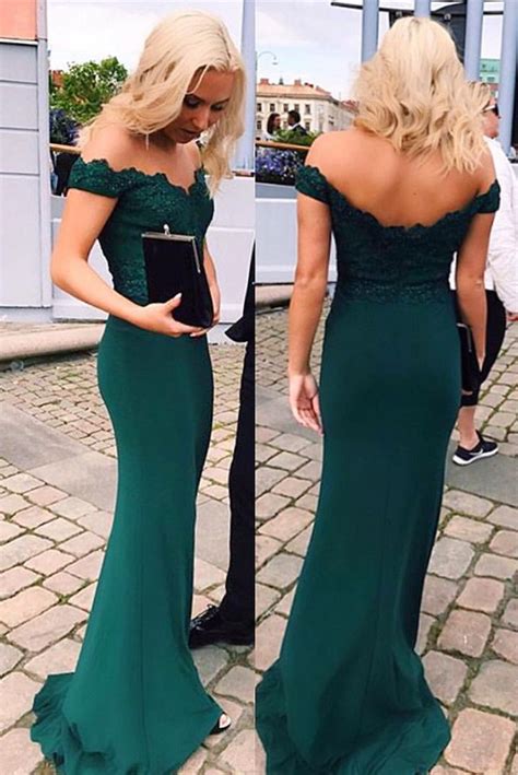 Emerald Green Evening Dress Mermaid Prom Dresses Lace Off The Shoulder