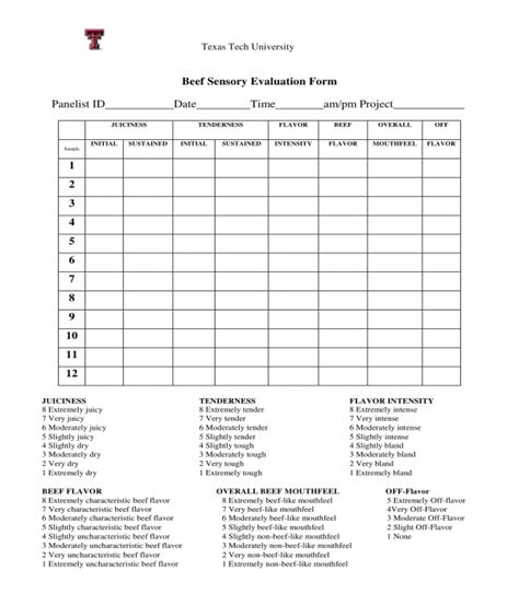 Sensory Food Evaluation Template