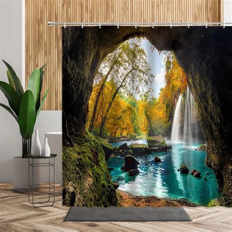 Sea Scenic Shower Curtain For Bathroom Decor Outside The Cave Sunset