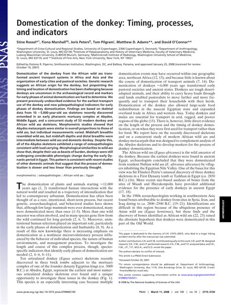 (PDF) Domestication of the donkey: Timing, processes, and indicators