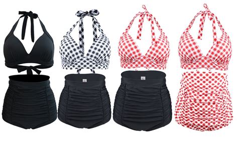 Women S Piece Swimsuits Halter Bikini Trunks Set High Waist Bathing Suits Groupon