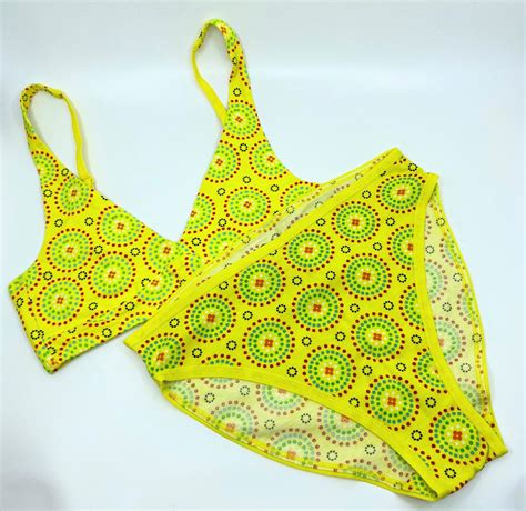 Womens Organic Cotton Matching Bralette And Mid Rise Bikini Set Yel