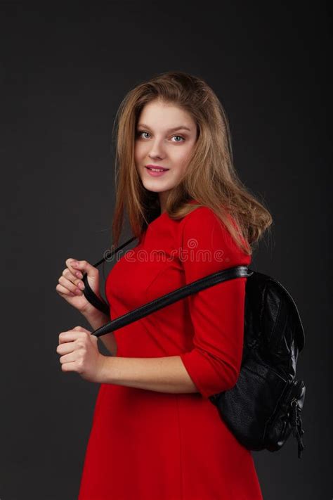 Portrait Of A Girl In A Red Dress Stock Image Image Of Caucasian