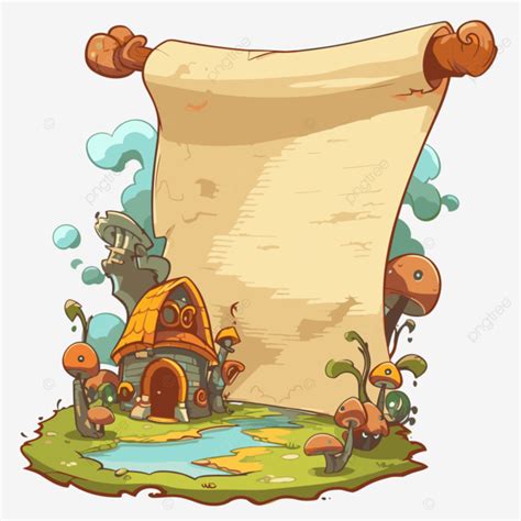 Parchment Clipart Picture Of An Old Scroll With A Castle And Mushrooms